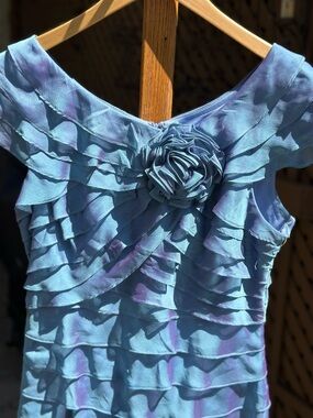 Lizzati Collection Blue Chiffon Ruffle Cocktail, Wedding, Mother Of Bride Dress